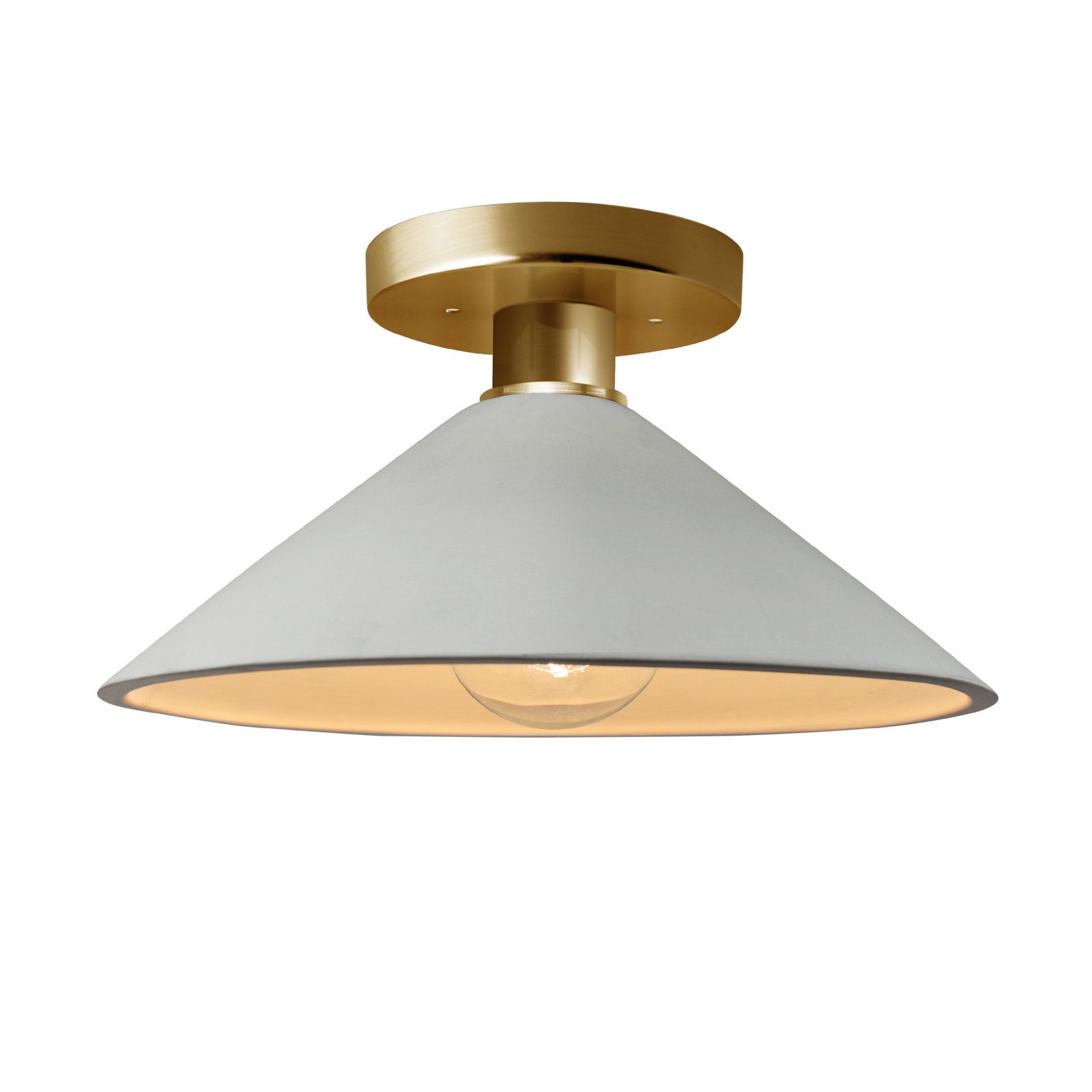 Single Light Ceramic Semi Flush Mount, Matte White/Champagne Gold, Polished Brass, Incandescent (Not Included)