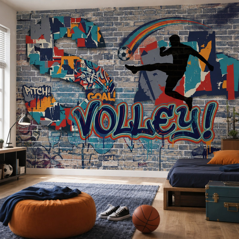 Papier peint mural graffiti brique, Non tissé, 160 po x 108 po