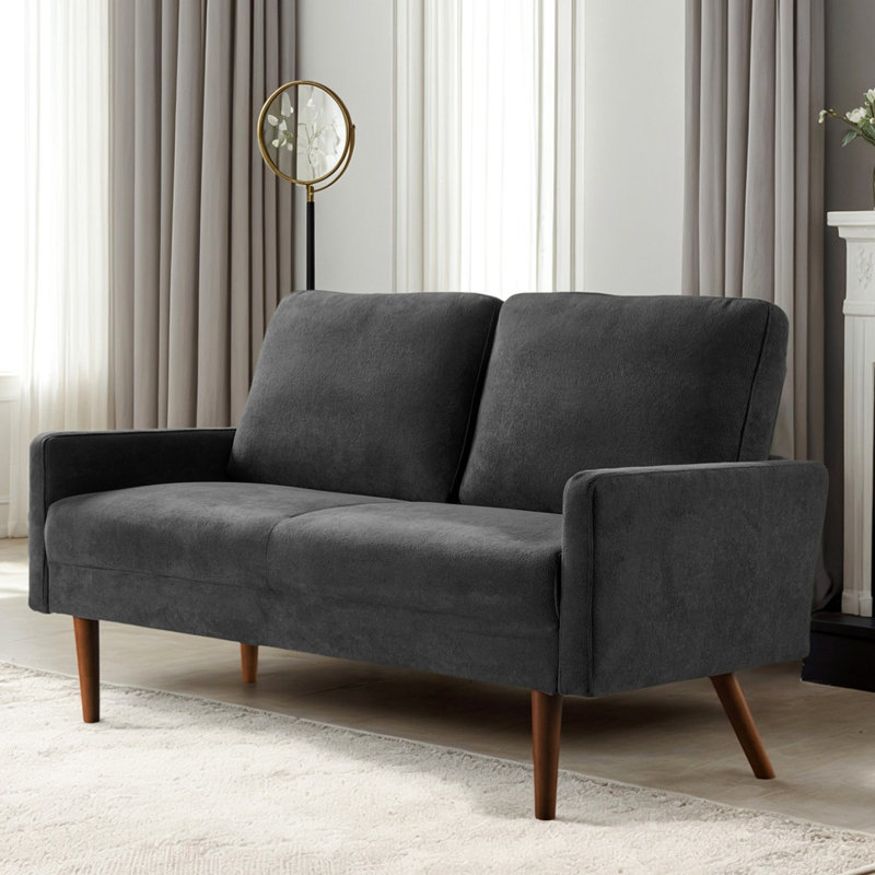 European Style Velvet Loveseat Sofa with Sleek Design, Black
