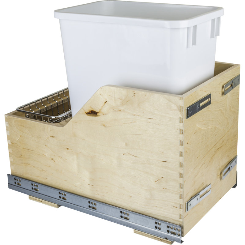 Solid Wood Open Pull Out Trash Can, White, 12.5