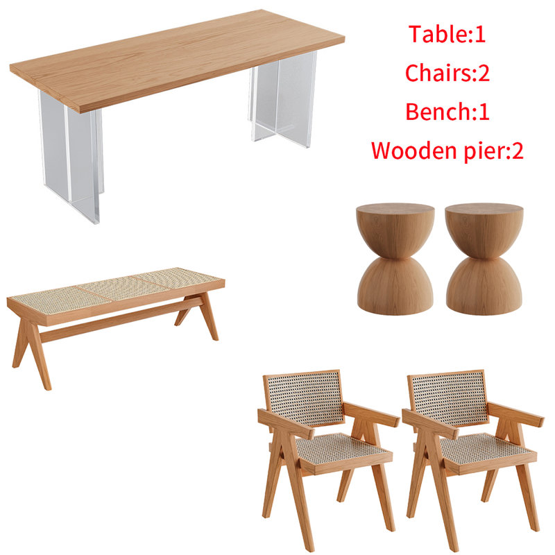 Modern solid wood acrylic dining table set, 29.5"H x 62.9"L x 27.5"W