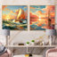 Orange nautique orange, bateau à voile Horizon I - ensemble de 2 reproductions d'art mural