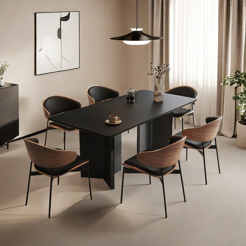 Rectangular wabi-Sabi dining table and chairs, 29.5"H x 70.8"L x 31.4"W