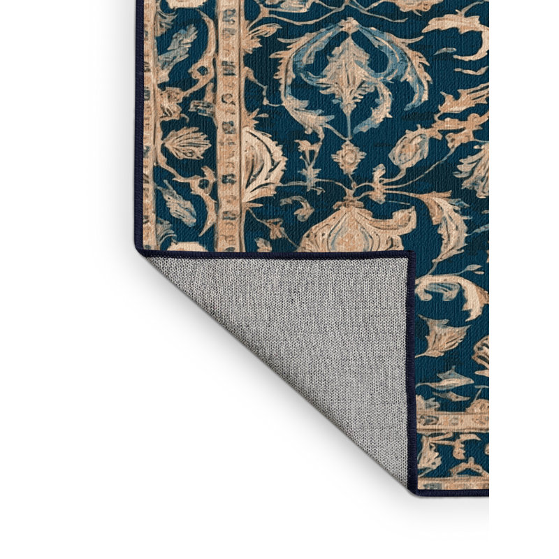 Tapis bleu persan lavable à la machine, Carré 5 pi