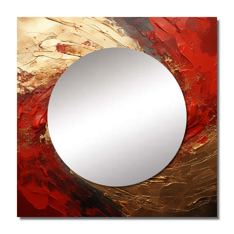 Grand miroir carré en spirale abstraite à spirale fusion or rouge Parkchester, 23 po x 23 po