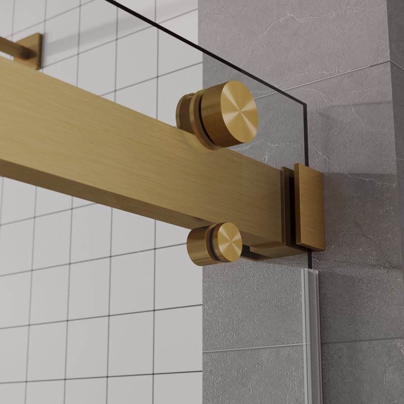 Satin Gold Frameless Double Sliding Shower Door with Clear Tempered Glass