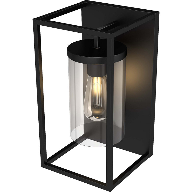 Applique murale cylindrique d'extérieur 1 lumière avec cage en verre transparent