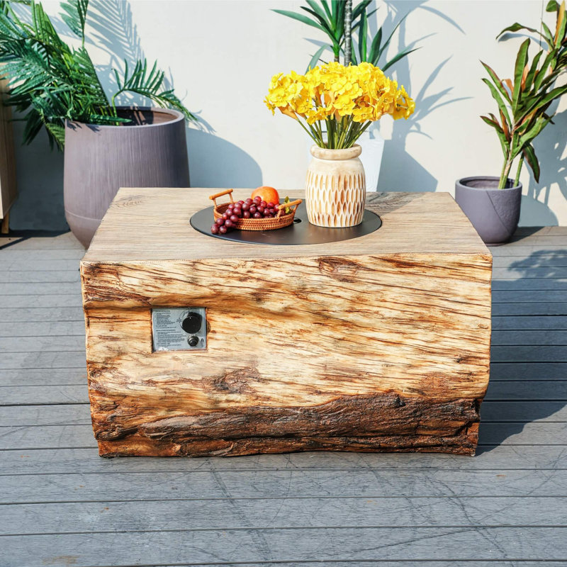 Terraflame Rectangular Faux Wood Fire Pit Table For Outdoor Use, Brown