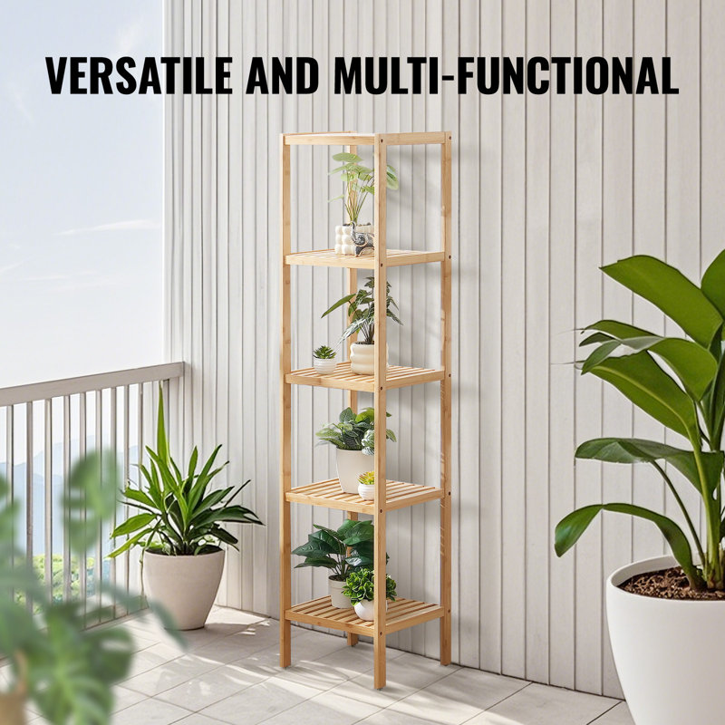 Natural Bamboo 5-Tier Corner Ladder Bookshelf