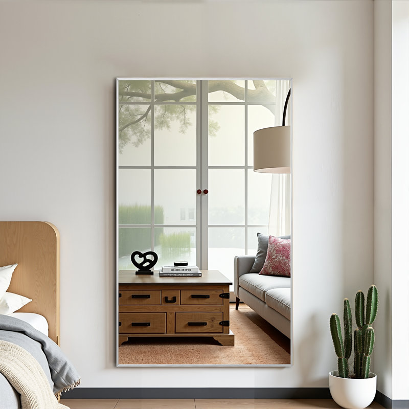 Arstides Metal Flat Mirror, Silver, 52" x 32"