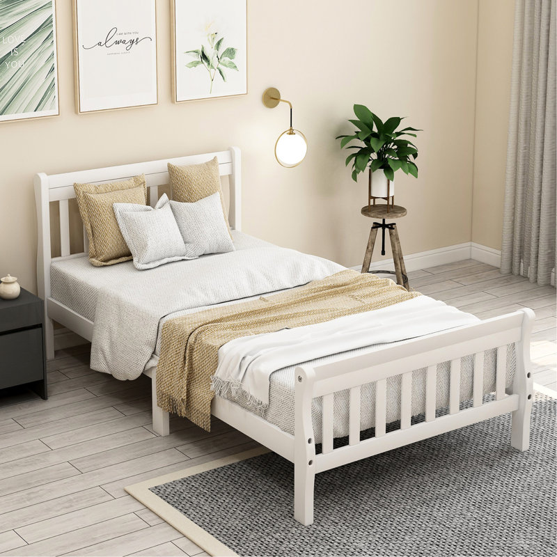 Structure de lit plateforme simple avec tête de lit et, en bois massif, solide, convient à la chambre à coucher, tête de lit creuse blanche, stable pure, convient aux matelas