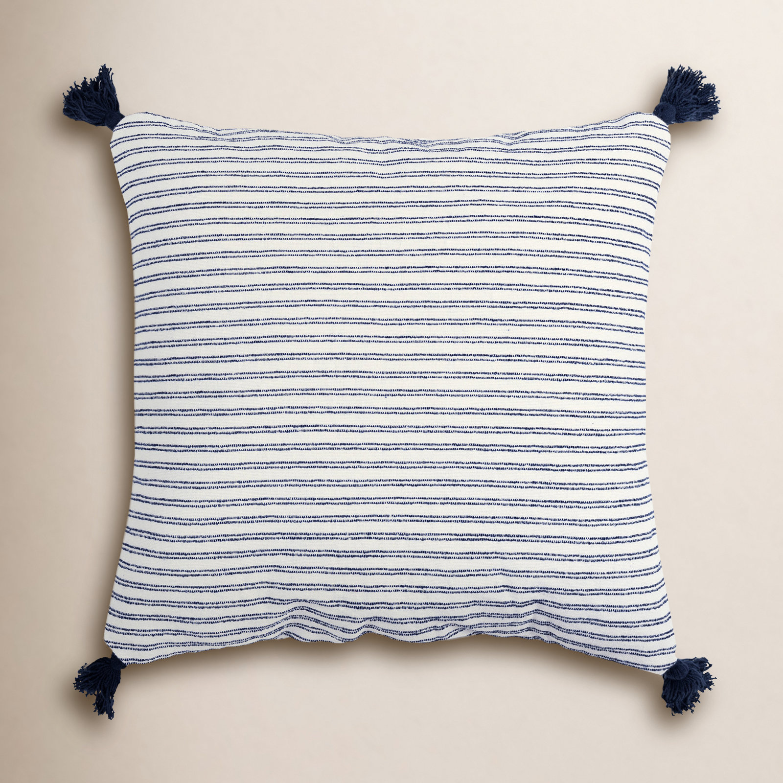 Kalio Tassels Cotton Throw Pillow, Navy