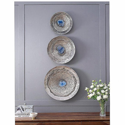 Silver Textured Oversized Disc, Wall Decor for Living Room Bedrrom Entryway Office, Set of 3