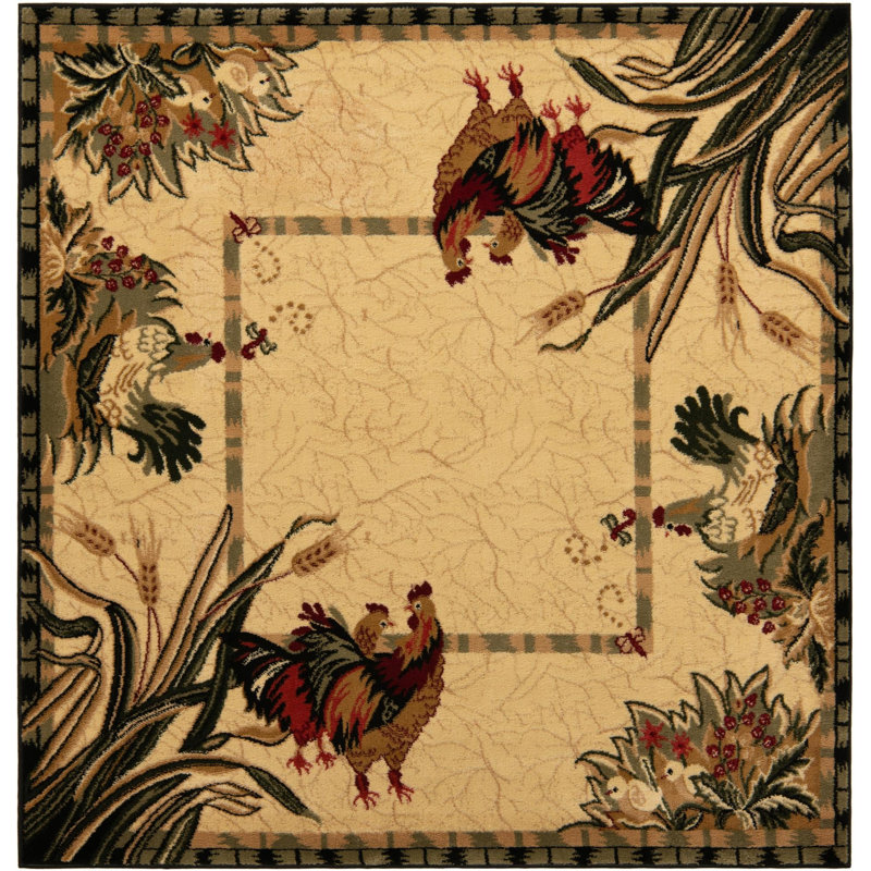 Tapis noir / vert Andersonville, Carré 7 pi 10 po, Cream