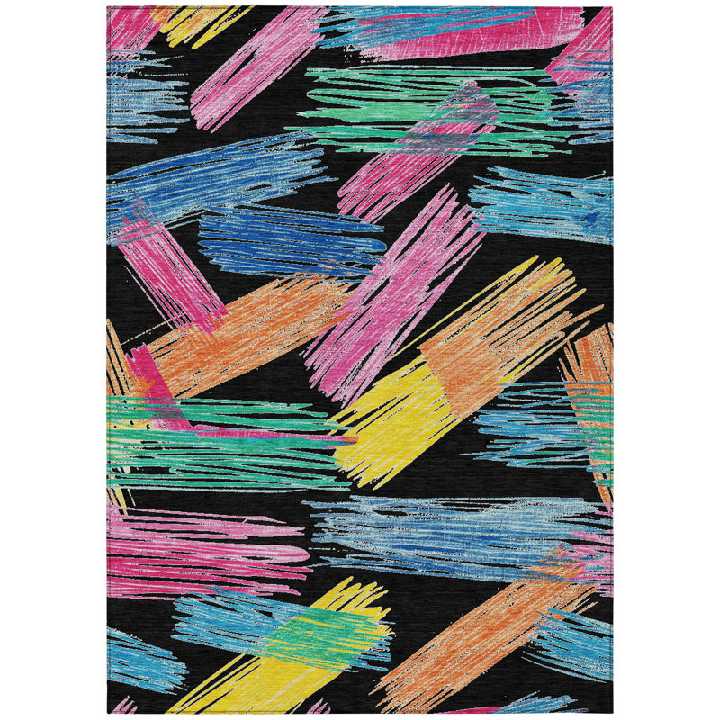 Elain Black Washable Indoor-Outdoor Rug - LOOMLAN, 9' x 12'