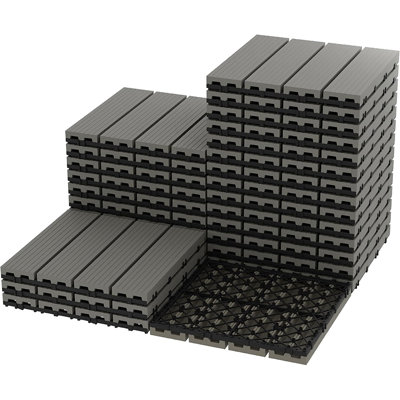 Paquet de 27 tuiles de terrasse composites 12 po x 12 po, revêtement de sol imperméable et emboîtable pour l'intérieur et l'extérieur