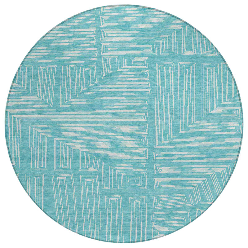 Clayra Teal Washable Indoor-Outdoor Rug - , 2'6" x 3'10"