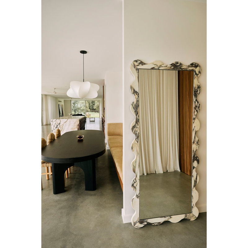 Deniz 35 in. x 79 in. Natural Stone Marble Scallop Framed Mirror