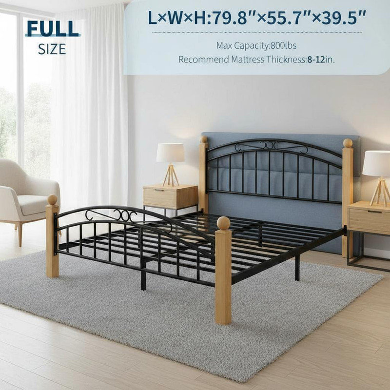 Metal Platform Bed Frame Mattress Foundations with Victorian Style Irons-Art Headboard/Footboard/Under Bed Storage/No Box Spring Needed