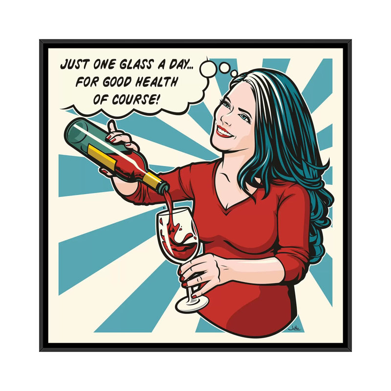 «One Glass a Day», impression sur toile, H 37 po x l 37 po x P 1,5 po, Toile avec cadre noir, Pas de tapis