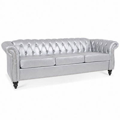 84.65" Rolled Arm Chesterfield 3 Seater Sofa
