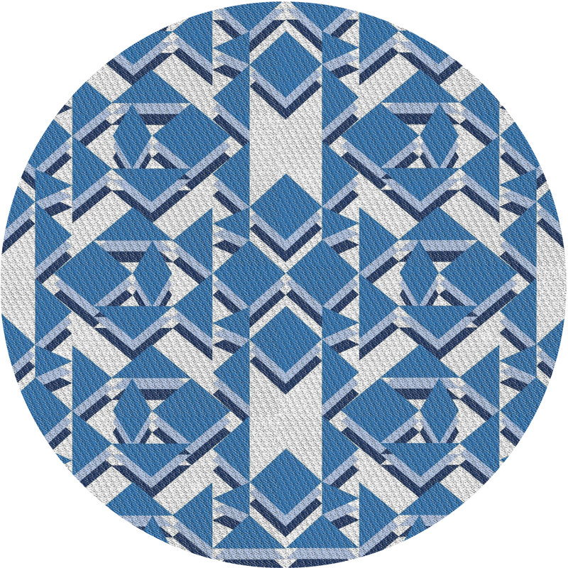 Tapis bleu à motif géométrique Kogan, Rond 5 pi