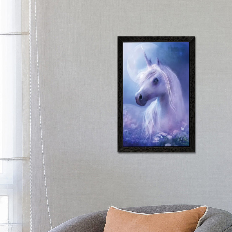 Unicorn Moon by Bente Schlick - Print on Canvas, 152.5 cm H x 101.5 cm W, Black Framed