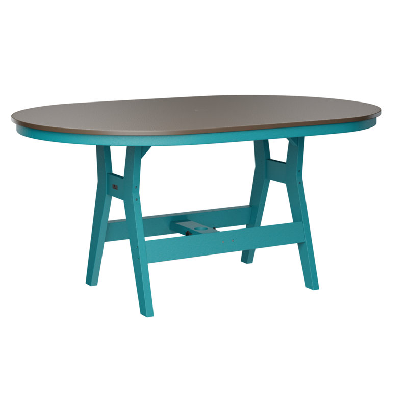 Table de bar berlinoise Berlin, Bronze martelé, H 38,87 po x l 64 po x P 44 po, Bleu Aruba