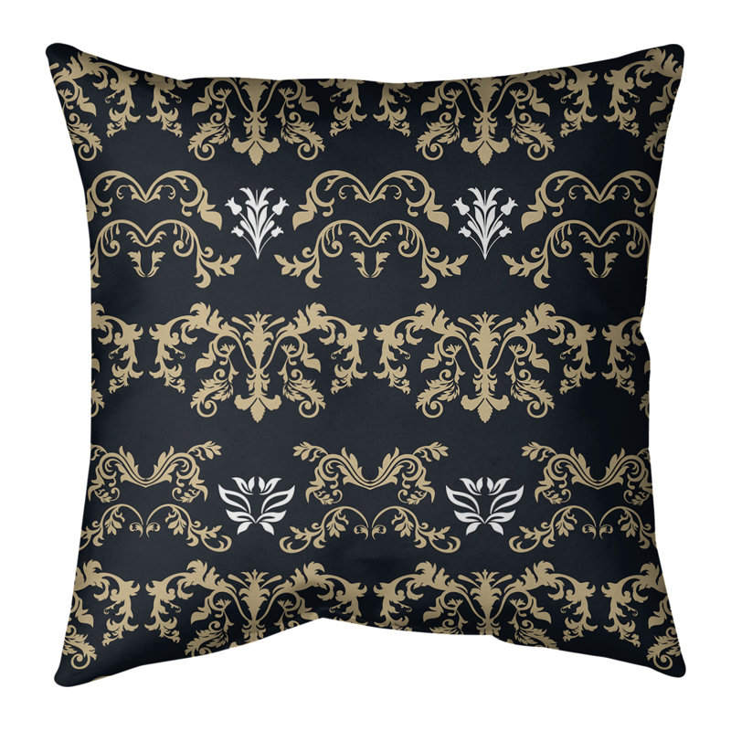 Housse et insert de coussin carré New Orleans Football Baroque, Croisé en coton, Doré antique / noir / blanc, 18" x 18"