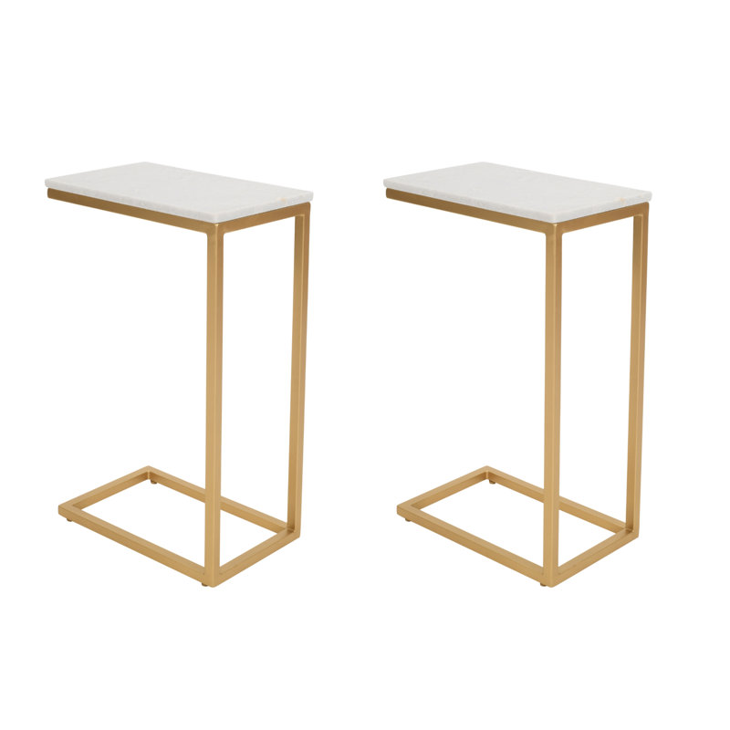 Ensemble de 2 tables d'appoint Arquette, Plateau blanc / base or