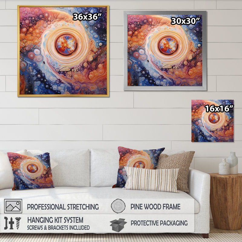 «Yellow Orange», impression galactique sur toile, Cadre flottant doré, H 24 po x l 24 po x P 1 po