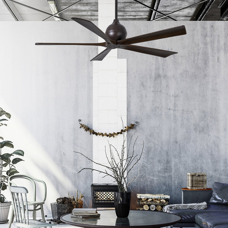 52" Irene 5-Blade Ceiling Fan with Wall Remote, Textured Bronze, Walnut, 52"