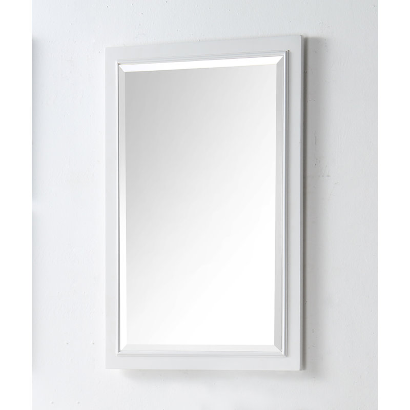 Carminda Solid Wood Rectangle Wall Mirror, White, 30" H x 20" W