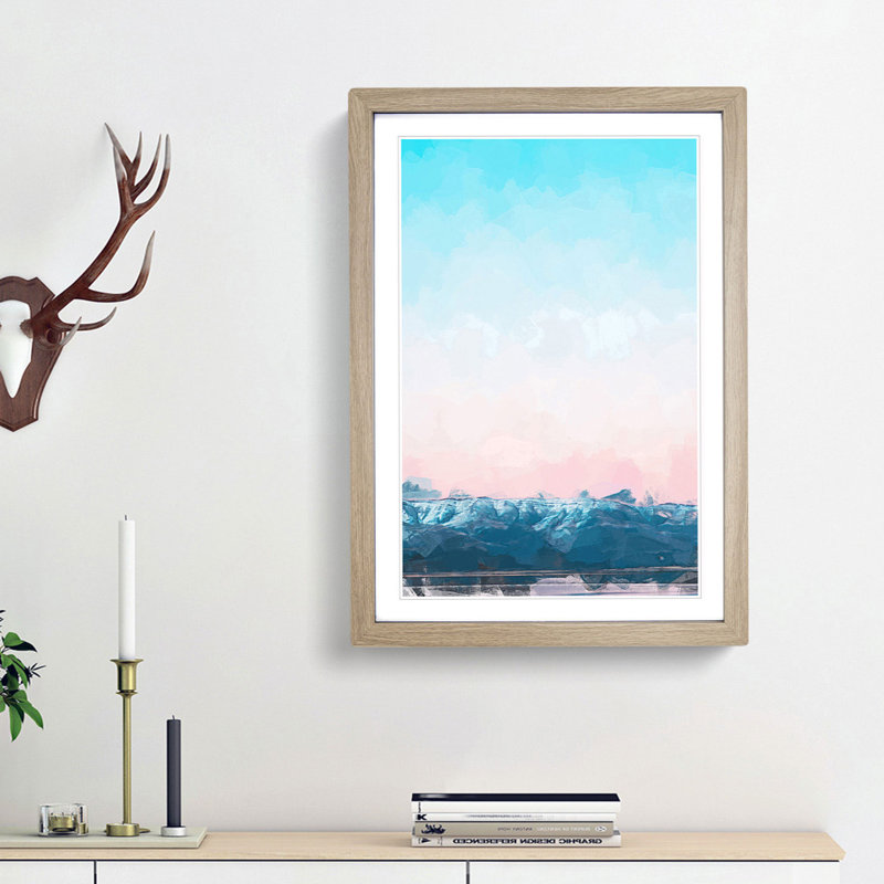 Sunset over the Mountains in Abstract - Picture Frame Graphic Art Print, 65cm H x 48cm W x 2cm D, Oak Framed