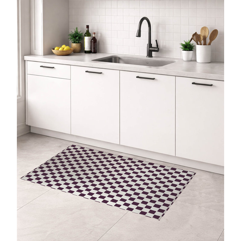 Tapis de cuisine à carreaux à profil bas, Rectangulaire 3 pi x 5 pi, Aubergine