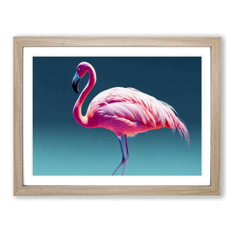 Stimulating Flamingo - Framed Print, 46cm H x 64cm W x 2cm D, Oak