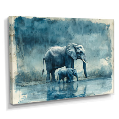 Éléphant Guffey et son veau sous la pluie - éléphant, art mural