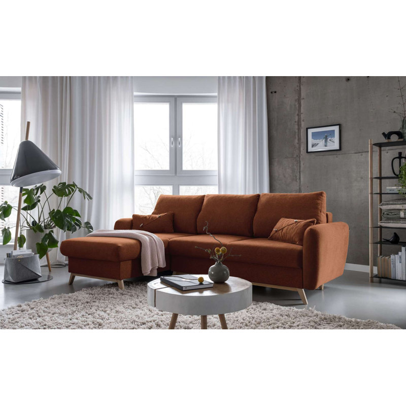 Scandic Lagom Corner Sofa Bed, Left Hand Facing, Brick Red
