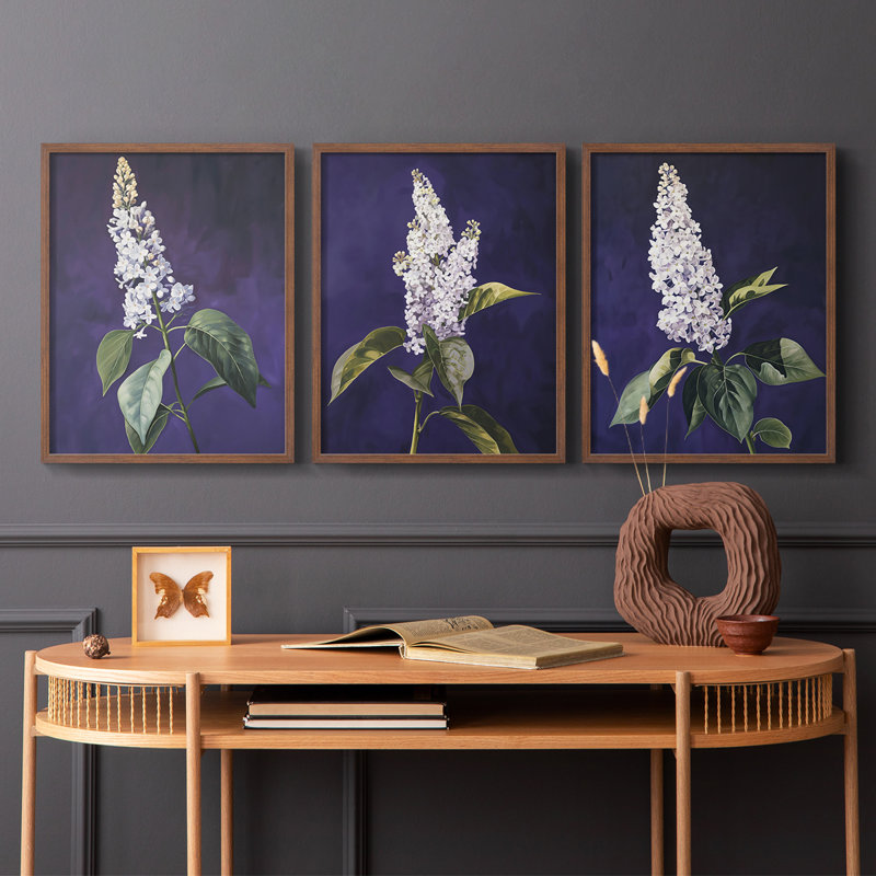 Série d'étude florale Lxxxi - ensemble de 3 estampes numériques encadrées - prêt à être accroché, Cadre noyer