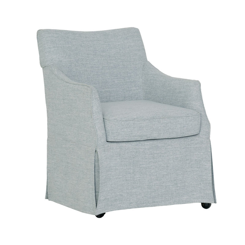 Bedford London Upholstered Skirted Dining Arm Chair with Hidden Casters, Light Blue