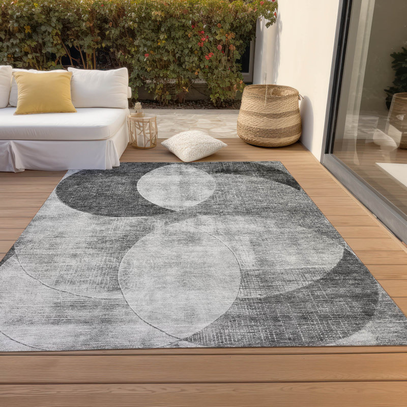 Gray Rectangular Washable Synthetic Flat Woven Rug