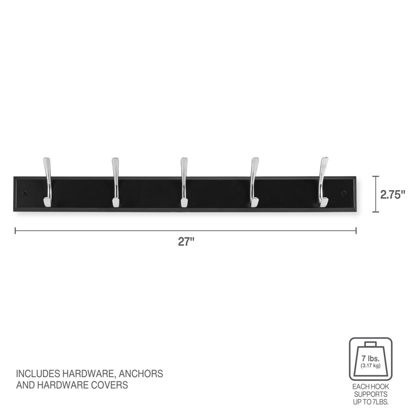 Black MDF Wall-Mounted Coat Rack with 5 Hooks