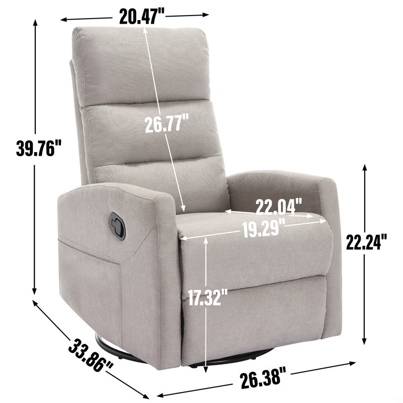 Manual Recliner Chair With Rocker And Swivel, Light Gray