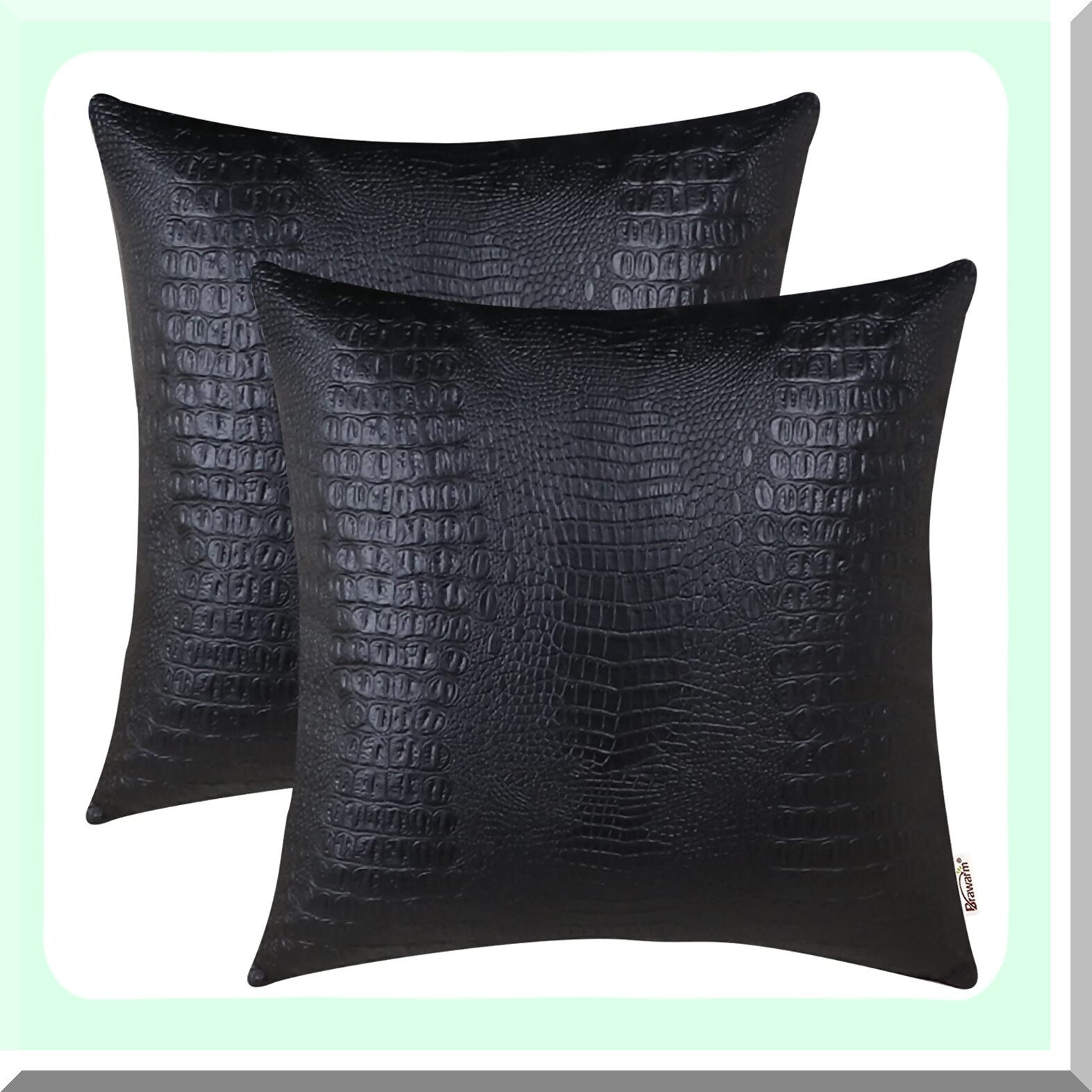 BRBCA Luxury Croc Leather Pillow Covers - Set of 2, Black Decorative