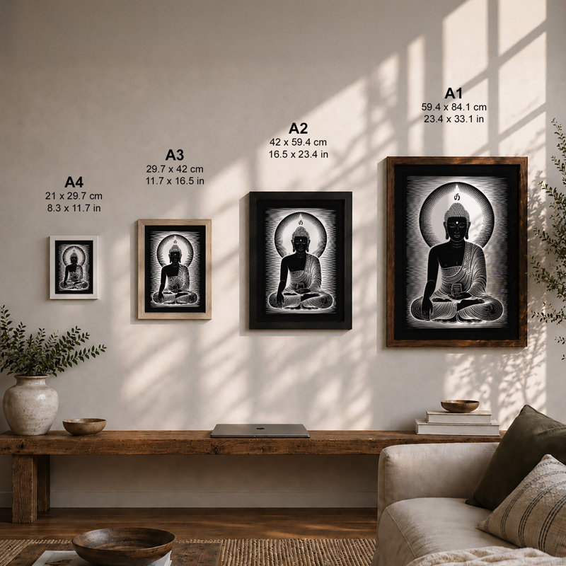 Buddha in Meditation Japandi - Framed Print, A4 - 29.7 x 21.0 cm, Unframed