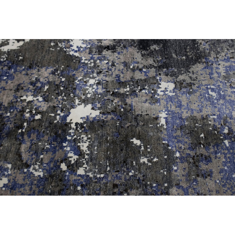 Tapis gris anthracite abstrait noué à la main