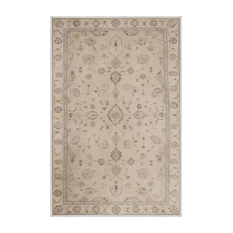 Machine Washable Tabriz Beige Area Rug, Rectangle 2' x 3'