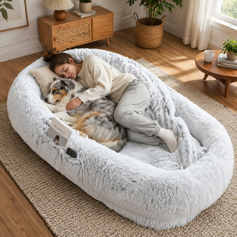 Lit pour chien Humain, lit pour chien en fausse fourrure lavable