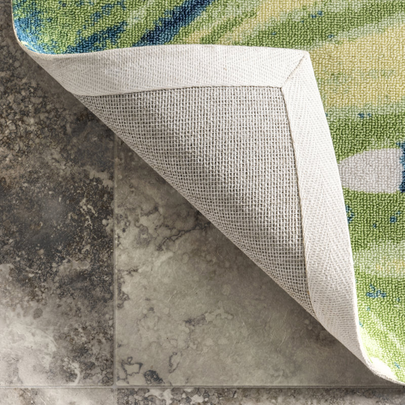 Commer Tropical Leaf Green Indoor/Outdoor Patio Rug, Rectangle 8'6" x 11'