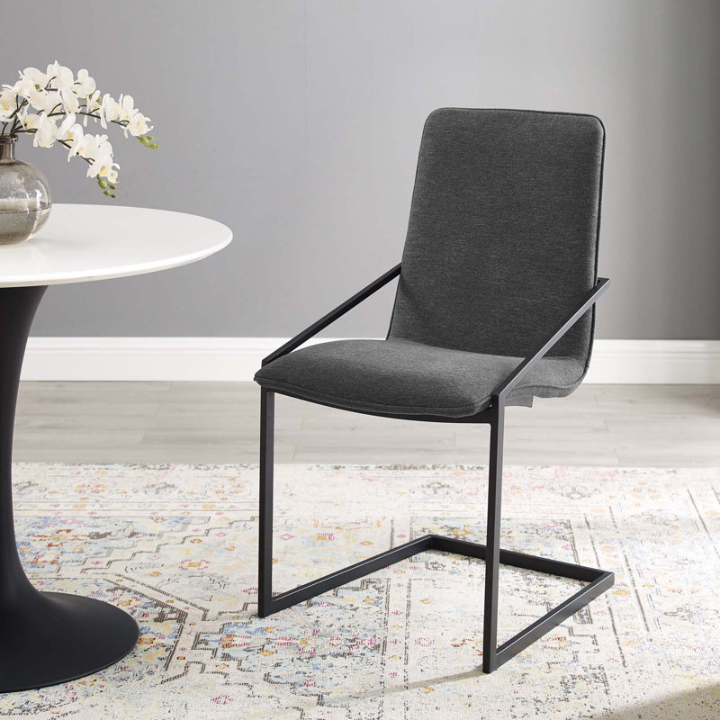 Modway Pitch Performance Velvet Dining Armchair, Polyester Charcoal, Matte Black
